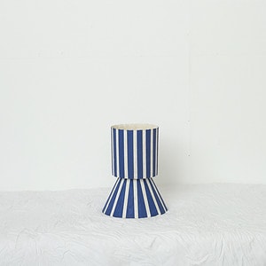 Luna - blue striped small plant pot with a flared base